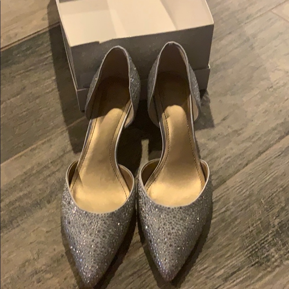 Badgley mischka silver sparkle heels worn once .